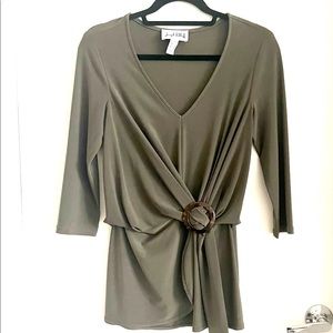 Joseph Ribkoff olive green faux wrap top